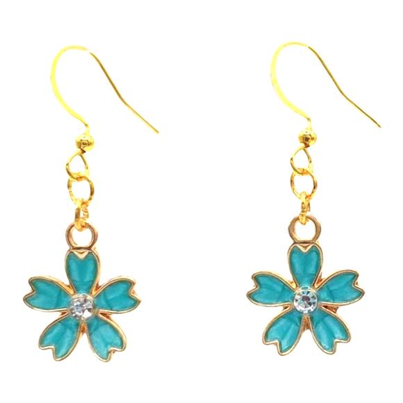 Blue Flower Dangle Earrings – Cute Floral Jewelry - Picture 1 of 3
